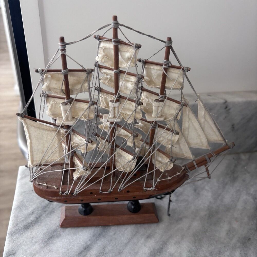 VTG Wooden Tall Ship Model 10" Nautical Sailing Vessel Decor Anchor Sailboat - Picture 2 of 12